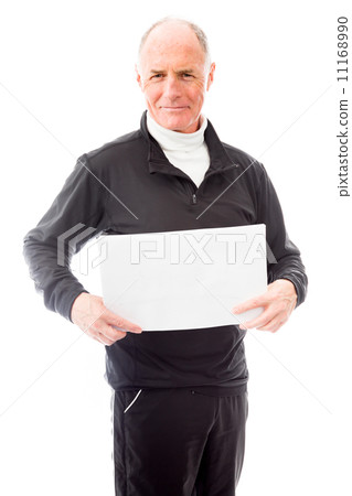 Senior man showing a blank placard 11168990
