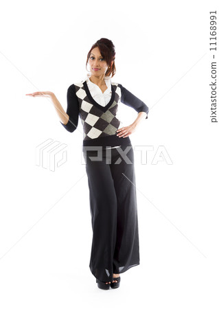 Indian happy young woman presenting isolated on white background 11168991