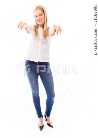 Young woman pointing towards camera with both hands 11168995