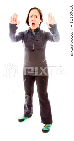 Young woman making stop gesture sign 11169016