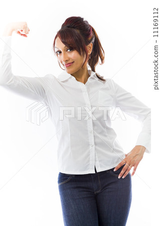 Indian young woman flexing biceps 11169112