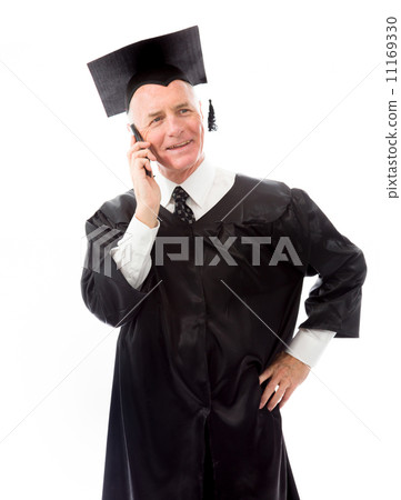 Senior male graduate talking on a mobile phone 11169330