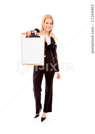 Businesswoman showing a blank clipboard 11169465