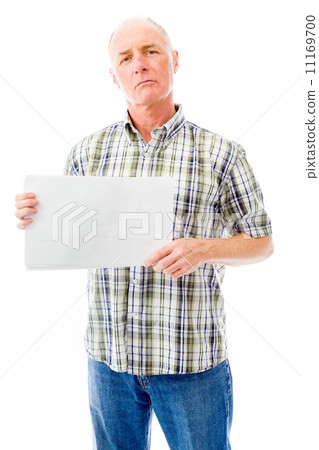 Senior man showing a blank placard 11169700