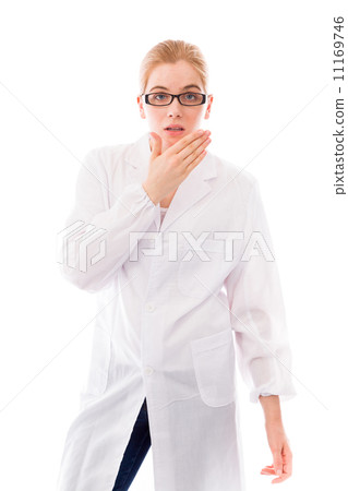 Female scientist standing and looking shocked Female scientist standing and looking shocked 11169746