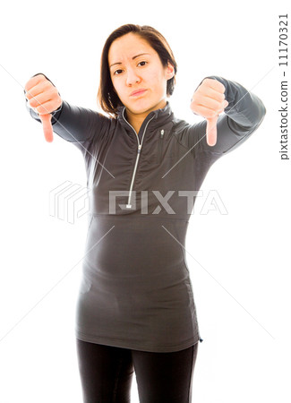 Young woman showing thumbs down sign from both hands 11170321