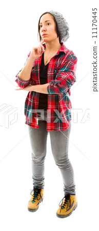 Young woman thinking with her hand on chin Young woman thinking with her hand on chin 11170445