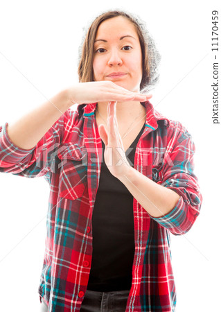 Young woman making time out signal with hands Young woman making time out signal with hands 11170459