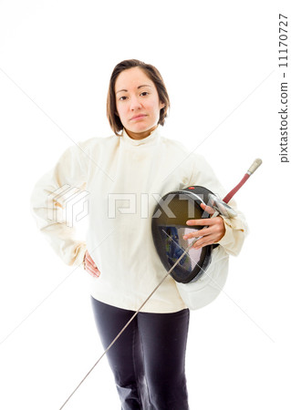 Female fencer standing with her hand on hip 11170727