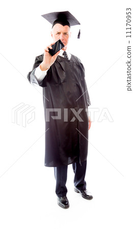 Senior male graduate showing a blank smart phone 11170953