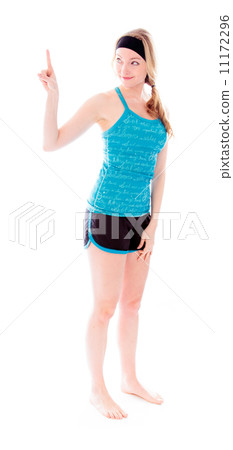 Young woman using touch screen isolated on white background 11172296