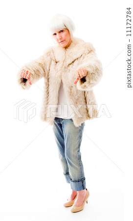 Senior woman showing thumbs down sign from both hands 11172784