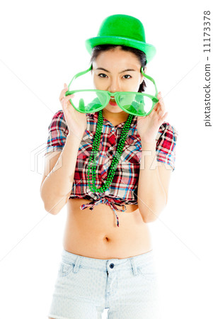 Isolated on white sexy asian cowgirl for st patrick's day Isolated on white sexy asian cowgirl for st patrick's day 11173378
