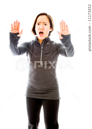 Young woman making stop gesture sign 11173852
