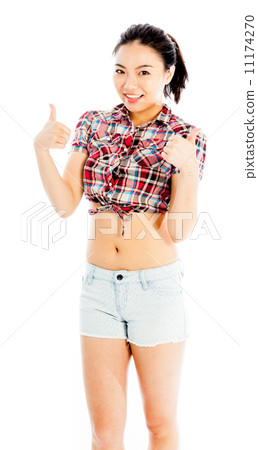 Isolated on white sexy asian cowgirl positive thumbs up Isolated on white sexy asian cowgirl positive thumbs up 11174270