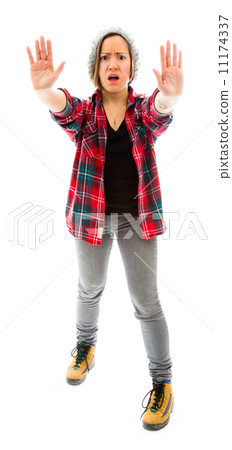 Young woman making stop gesture sign Young woman making stop gesture sign 11174337