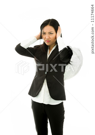 Asian young businesswoman dressed up as an angel hear no evil isolated on white background Asian young businesswoman dressed up as an angel hear no evil isolated on white background 11174664