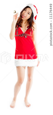Sexy asian santa claus with a silver tumpet Sexy asian santa claus with a silver tumpet 11176449