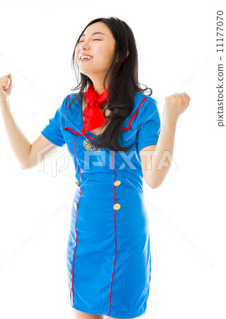 Asian air stewardess celebrating success 11177070