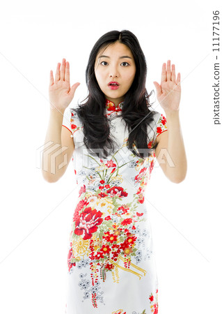 Asian young woman making stop gesture and showing stop Asian young woman making stop gesture and showing stop 11177196
