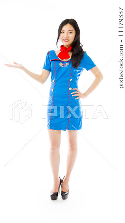 Asian happy air stewardess presenting isolated on white background Asian happy air stewardess presenting isolated on white background 11179337