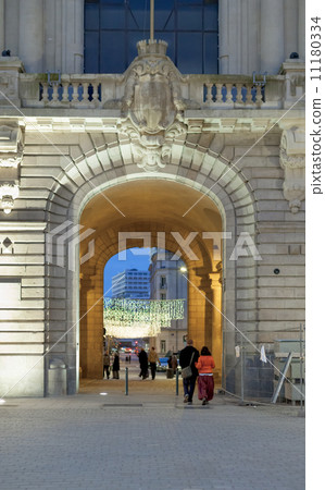 Tourists in a street, Dinan, Cotes-D'Armor, Brittany, France Tourists in a street, Dinan, Cotes-D'Armor, Brittany, France 11180334