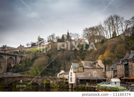 Old bridge over a river, Rance River, Dinan, Cotes-D'Armor, Brit 11180374