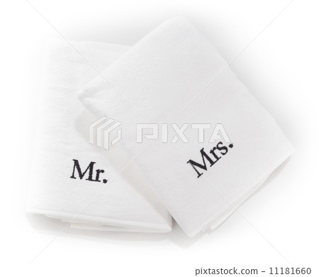 Mr and Mrs white towels isolated on a white background 11181660