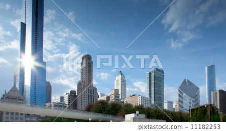 Low angle view of skyscrapers in a city, Chicago, Cook County, I 11182253