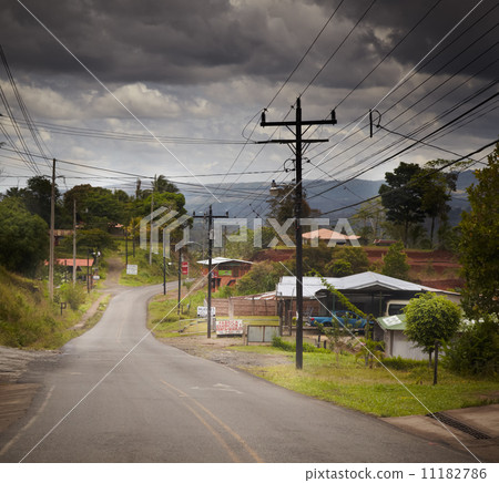 Houses along a road in a village, Costa Rica 11182786