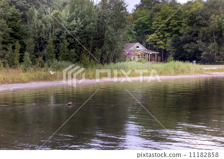 Tourist resort on the coast, Georgian Bay, Tobermory, Ontario, C 11182858