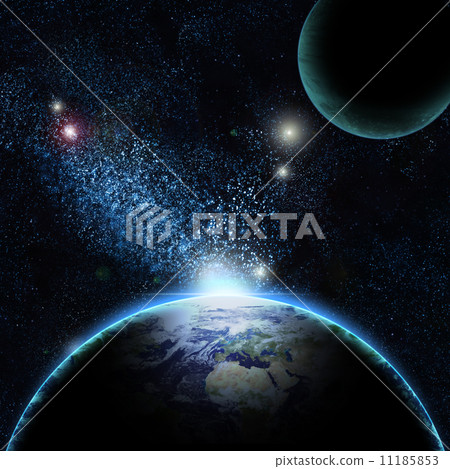 Planet earth with sun rising over North of... - Stock Illustration ...