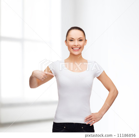 smiling woman in blank white t-shirt smiling woman in blank white t-shirt 11186856