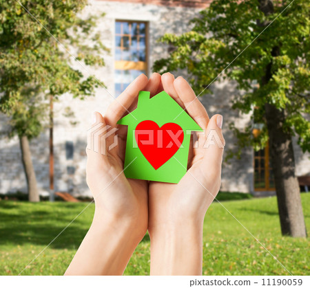 hands holding green paper house hands holding green paper house 11190059