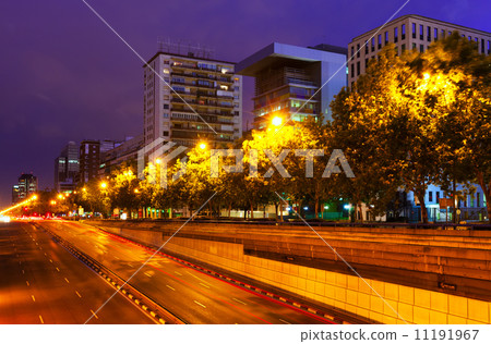 Paseo de la Castellana in summer night. Madrid 11191967