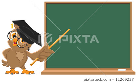 Owl teacher holding pointer at blackboard 11209237