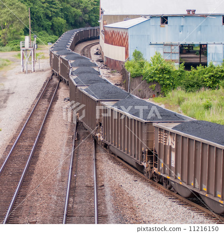 slow moving Coal wagons on railway tracks slow moving Coal wagons on railway tracks 11216150
