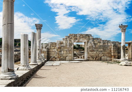 Ancient Greek basilica and marble columns in Chersonesus Taurica 11216743