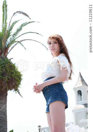 Summer blue sky and half beautiful woman Summer blue sky and half beautiful woman 11220611