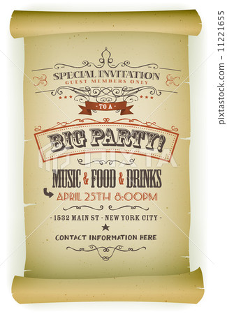 Retro Party Invitation On Parchment Retro Party Invitation On Parchment 11221655