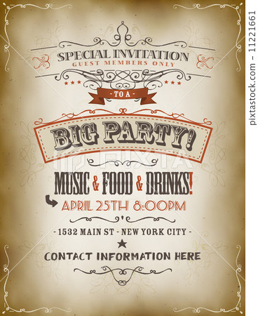 Vintage Big Party Invitation Poster - Stock Illustration [11221661] - PIXTA