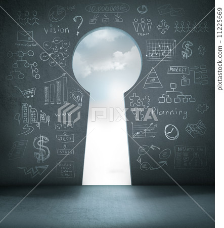 Keyhole in wall with drawing business concept Keyhole in wall with drawing business concept 11225669