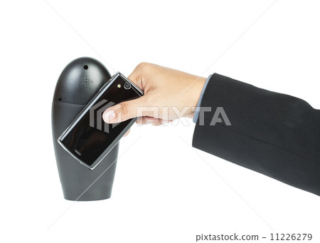 business man holding smartphone as NFC - Near field communicatio 11226279