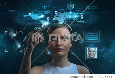 Businesswoman works touch screen Businesswoman works touch screen 11226553