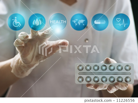 Medicine doctor working computer interface Medicine doctor working computer interface 11226556