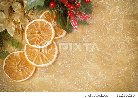 christmas background with needles and orange slices 11236229