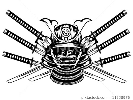 samurai helmet, menpo with yodare-kake, crossed katanas samurai helmet, menpo with yodare-kake, crossed katanas 11238976