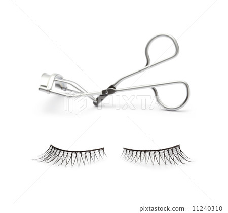 fake false eyelash with eyelash curler on white background fake false eyelash with eyelash curler on white background 11240310