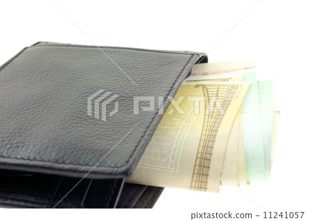 black leather wallet with euro notes 11241057