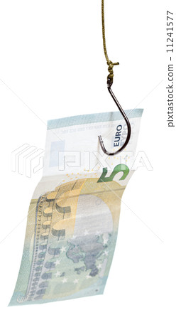 fishing with five euro banknote bait on fishhook 11241577